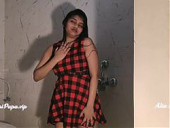 beautiful Indian desi bollywood model Alia Advani in bathroom taking shower
